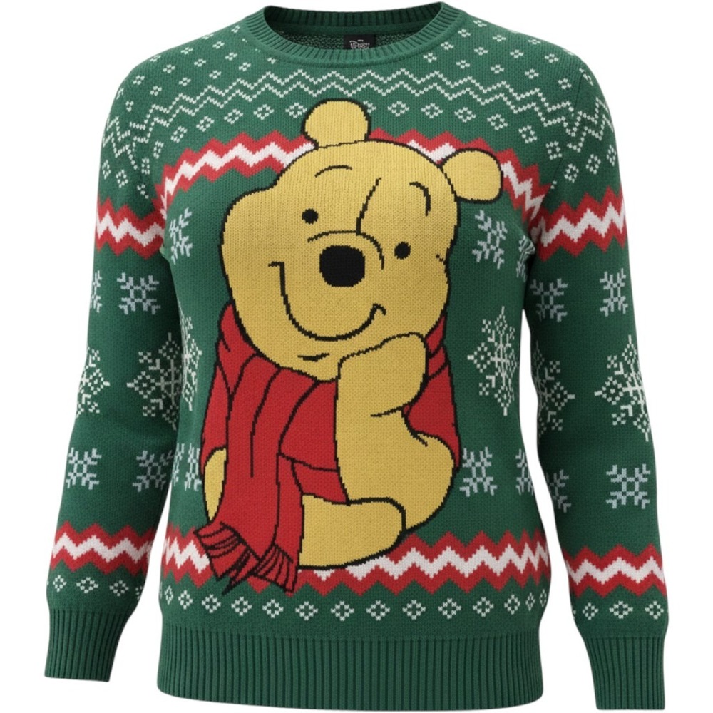 Disney Winnie the Pooh Christmas Sweater 1X Green Ugly Holiday Snowflake NWT